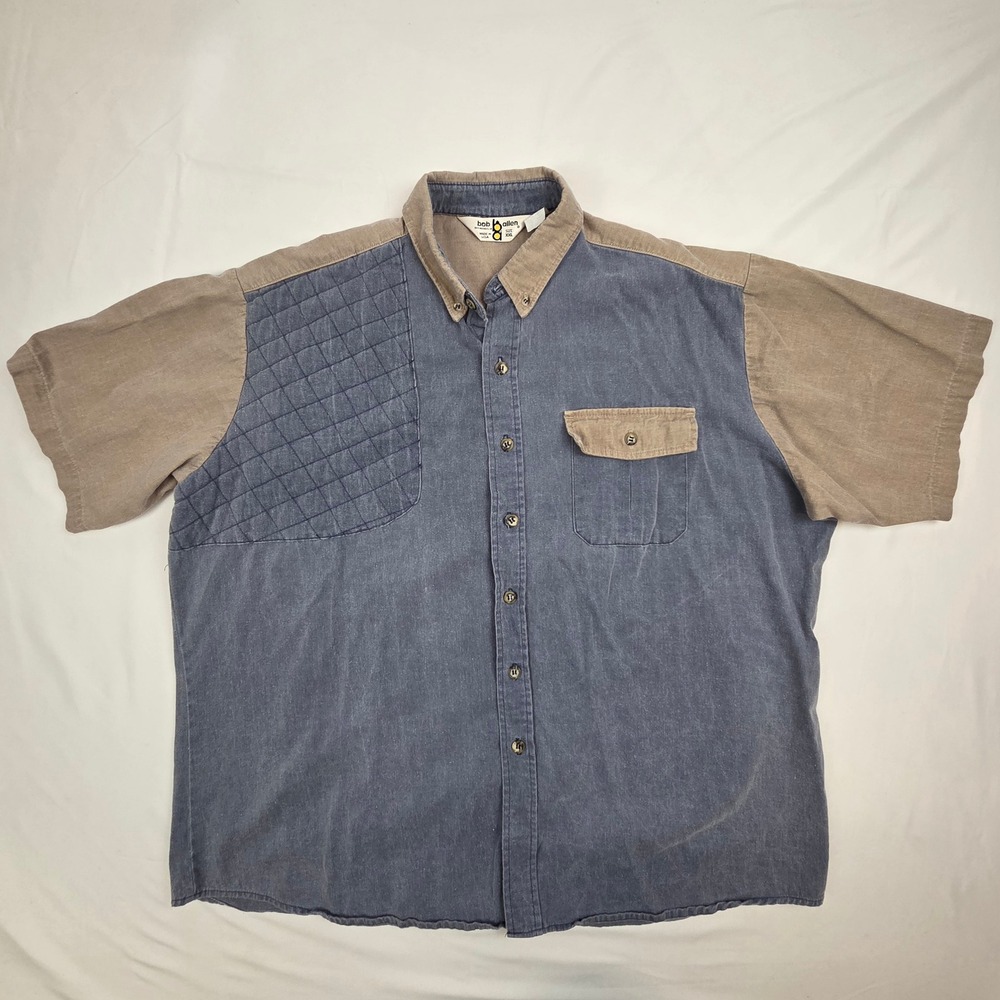 Bob Allen Mens Vintage Shooting Shirt Quilted Recoil Pad Canvas Blue Khaki XXL